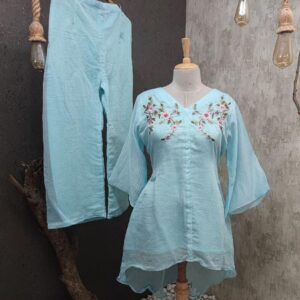 Pure Mul Chanderi A line short top | Jenrobe