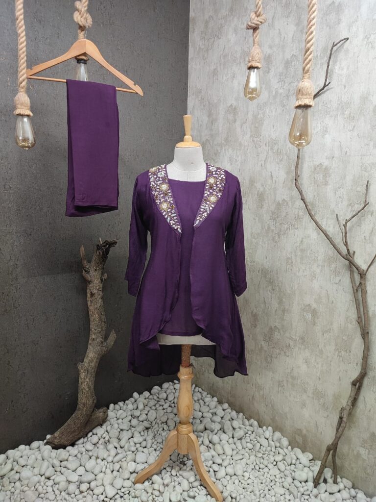 Pure Habutai Viscose Indo-western 3 Piece Set | Jenrobe