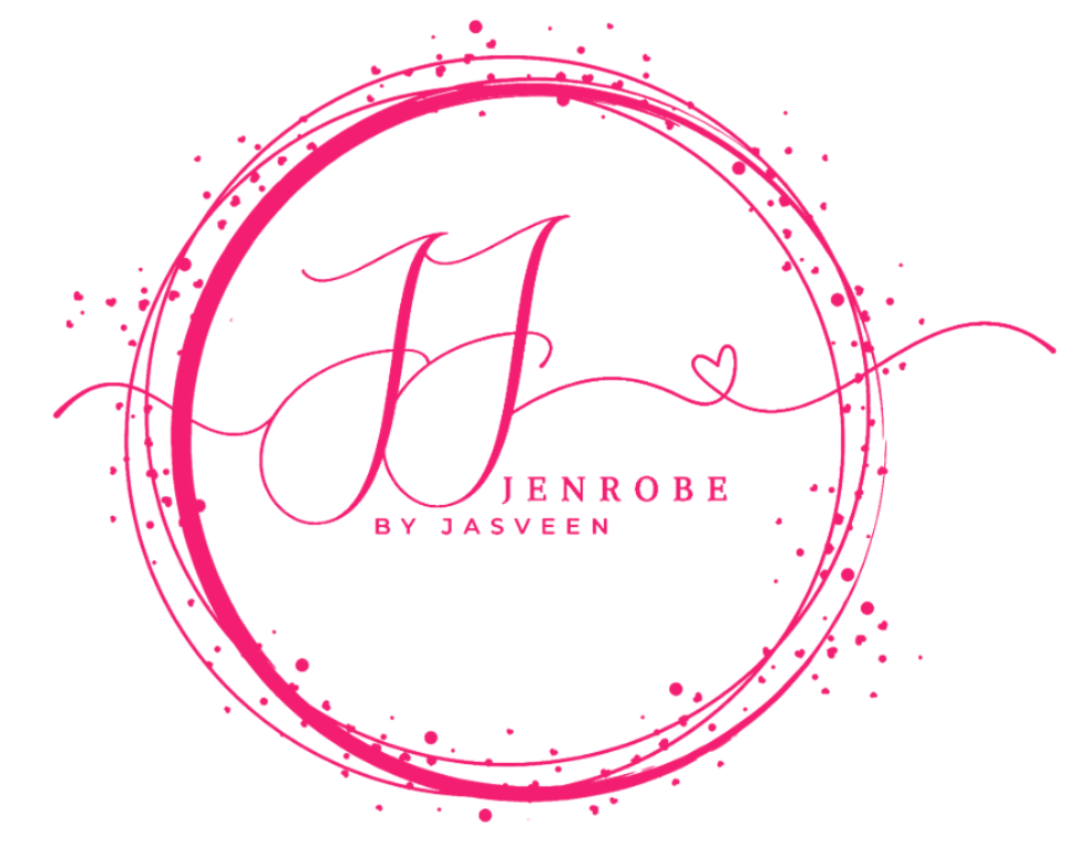 pink white logo of jenrobe by jasveen